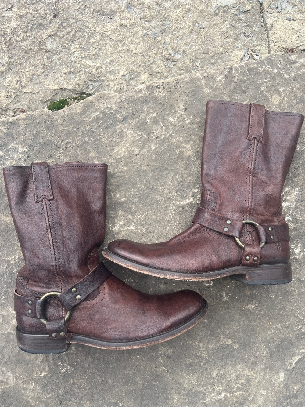 Frye Men's Harness Boots in Deep Rugged Brown Leather Size 9 Like New